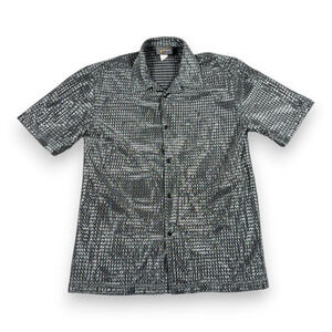 Vintage Pop Icon Shirt Adult MEDIUM Gray Silver Metallic Mesh Raver Club USA 90s